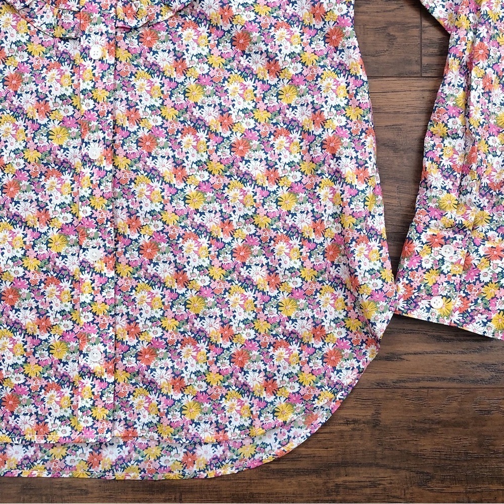 Floral Ruffle-Trim Button-Down Blouse - Pink Multi - Picture 8 of 15